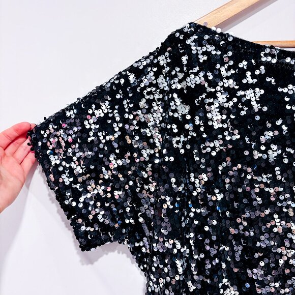 ANNA KACI Black Sequin Off-Shoulder Top | Large * - Picture 4 of 9